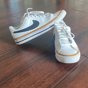 Nike Court Legacy Shoes - White and Black Sneakers with Tan Accents